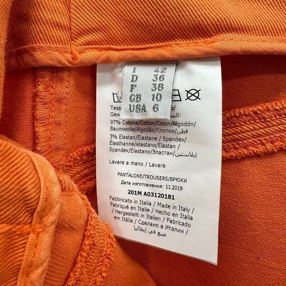 Alberta Ferretti Wide Flare Leg Pants US 6 Orange Twill Italy Preppy Designer - Picture 10 of 11